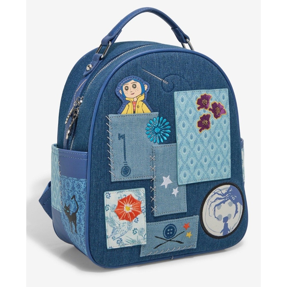 Loungefly Coraline Denim Backpack & Wallet Set Cosplay Patchwork Bag - Picture 8 of 10